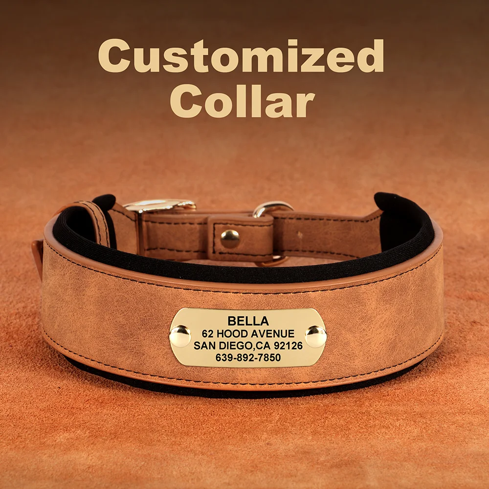 Title 13, Wide Personalized Dog Collar PU Leather Customi...