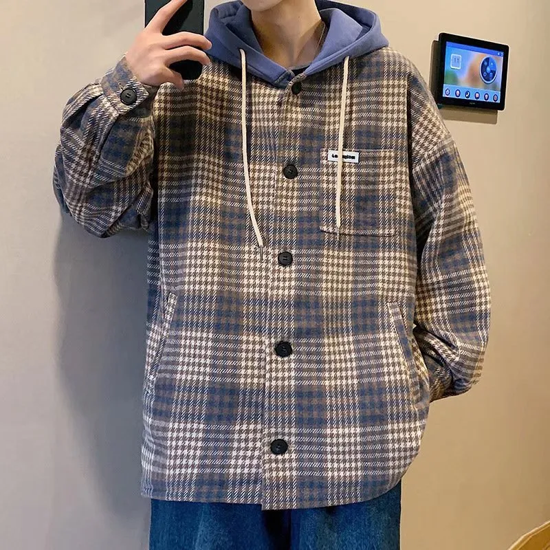 Casaco xadrez folgado da moda masculina Jaqueta retrô Estilo vintage para homens Conforto e estilo em uma peça Perfeito para o dia a dia Visual moderno — foto 3