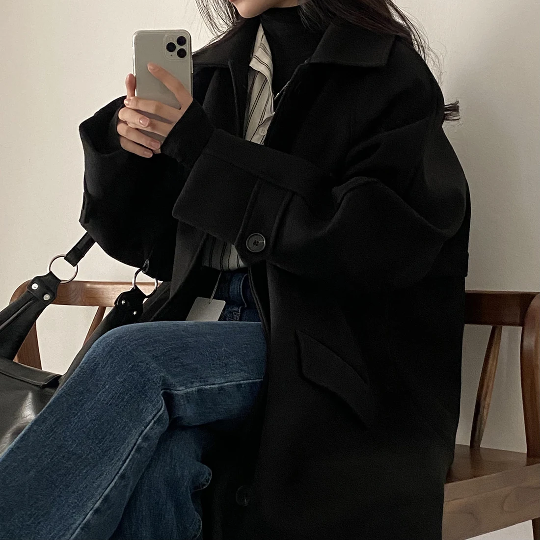 Title 2, Retro Lapels Single-breasted Loose Mid-length W...