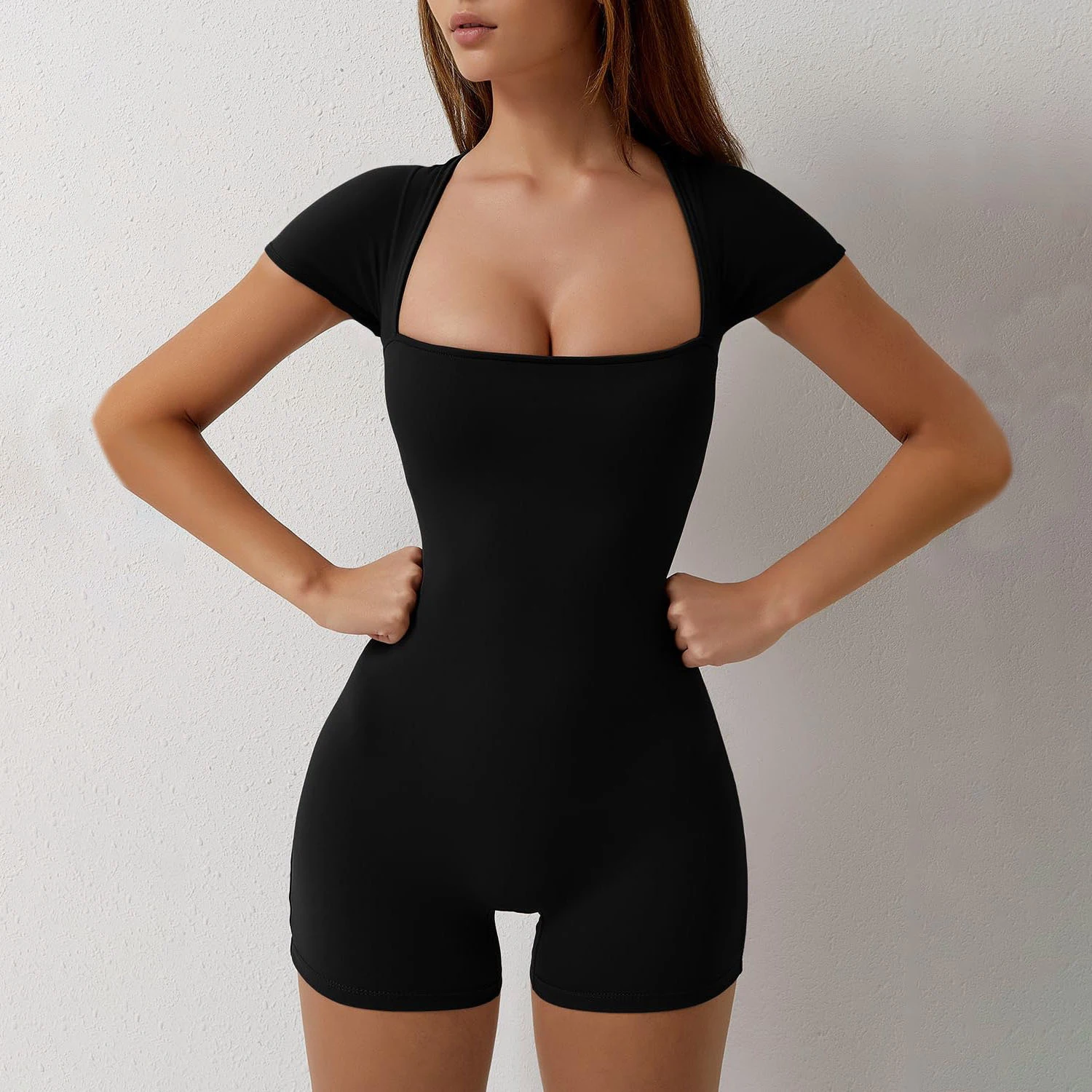 Title 5, Nude Feel Yoga-jumpsuit met korte mouwen voor t...