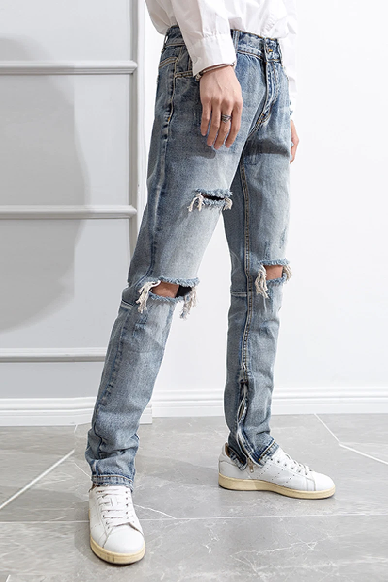 Hip Hop Trend Men's Belt Zipper Jeans, stylish urban design, comfortable fit, perfect for a modern look, versatile enoug — photo 20