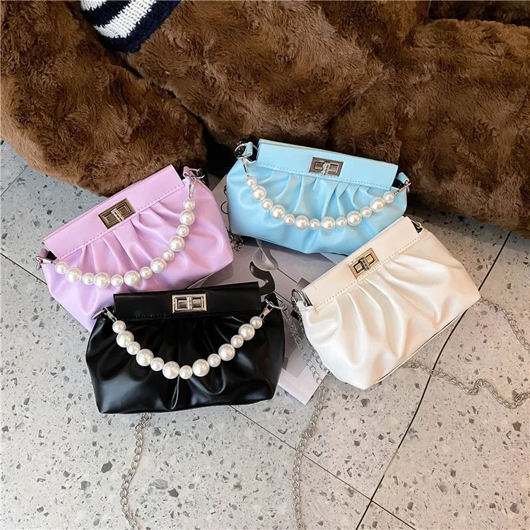 All-match Pearl Hand Pleated Cloud Bag Women's Shoulder Bag. Features hand-pleated design, pearl accents, and cloud-like — photo 6