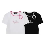 T-shirt corto da donna con cuore traforato, maniche corte, aderente, perfetto per un look femminile e trendy, ideale per ogni occasione. — foto 2