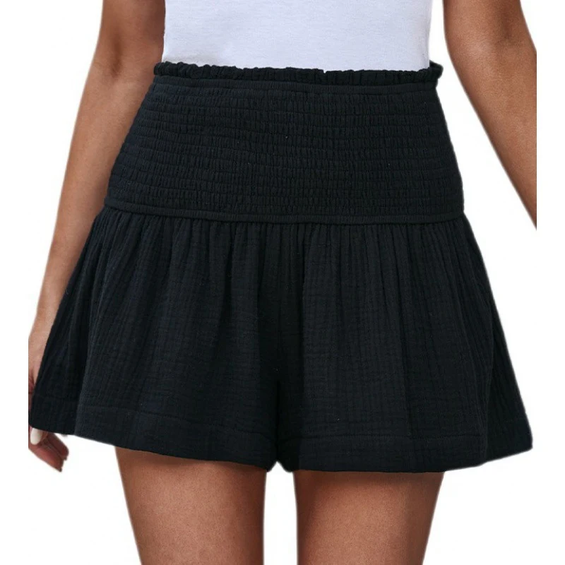 Pantaloncini estivi da donna in lino e cotone, a vita alta con pieghe, tinta unita, casual e perfetti per la primavera e l'estate. — foto 14