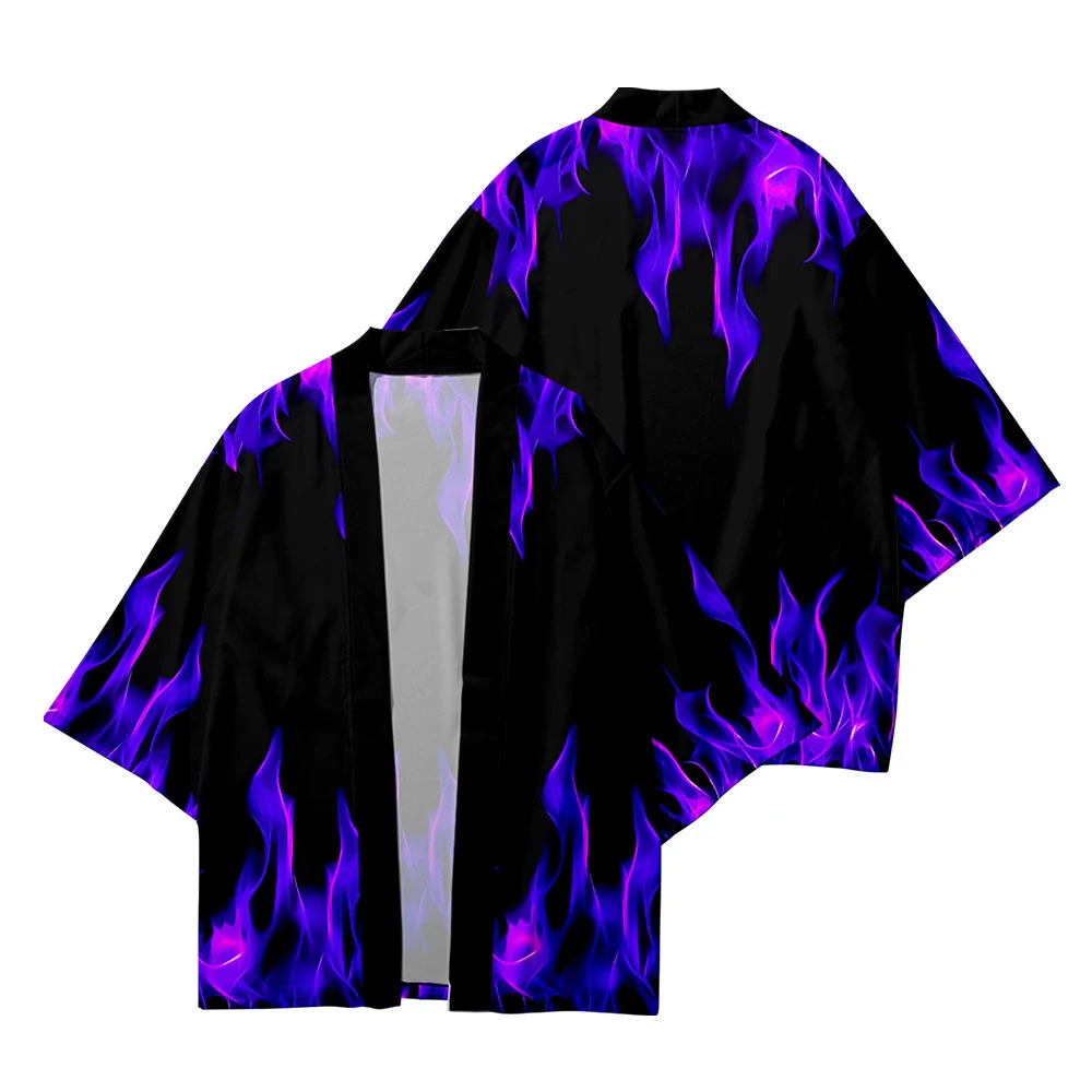 Camisa de verão Haori kimono com estampa de costura, manga três-quartos, perfeita para um visual leve e confortável no calor. — foto 5