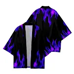 Camisa de verão Haori kimono com estampa de costura, manga três-quartos, perfeita para um visual leve e confortável no calor. — foto 5