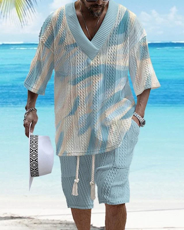 Men's Casual Printing Suit Summer Loose Short Sleeve T-shirt Shorts Set, the perfect summer outfit for comfort and relax — photo 17