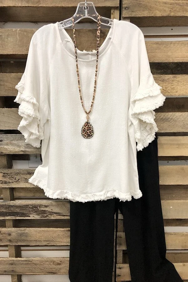 European And American Loose Plus Size Ruffle Sleeve T-shirt Top — photo 11