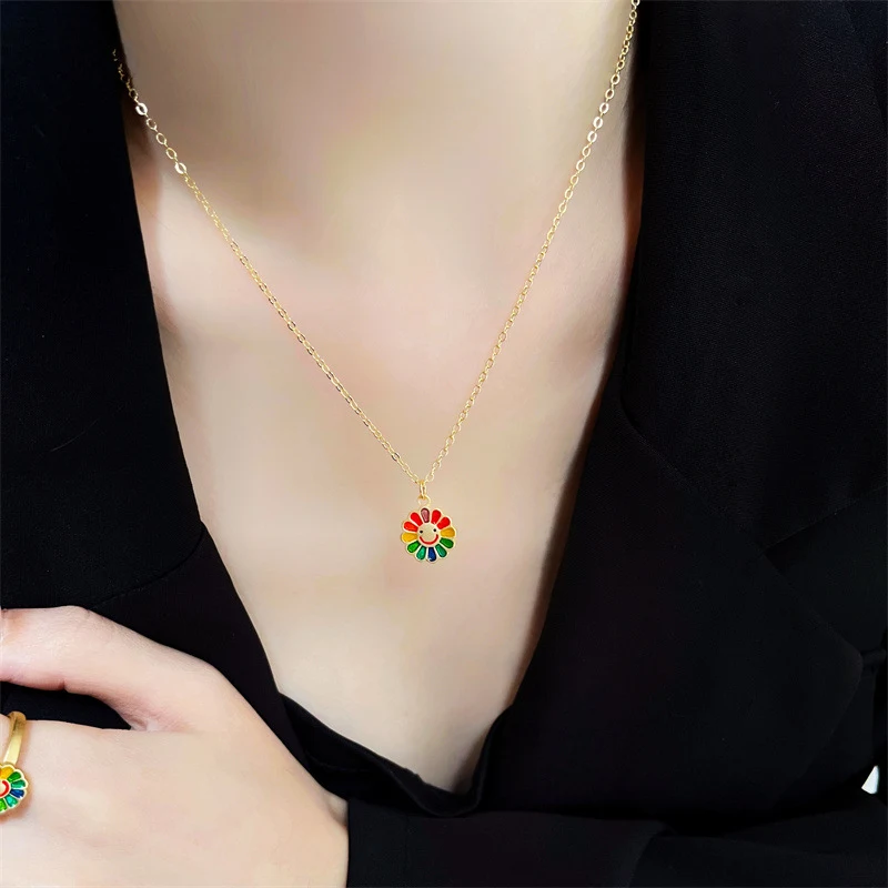Anel feminino de girassol colorido com adorno de arco-íris. Joia vibrante e charmosa, perfeita para presentear e adicionar estilo ao seu visual. — foto 11