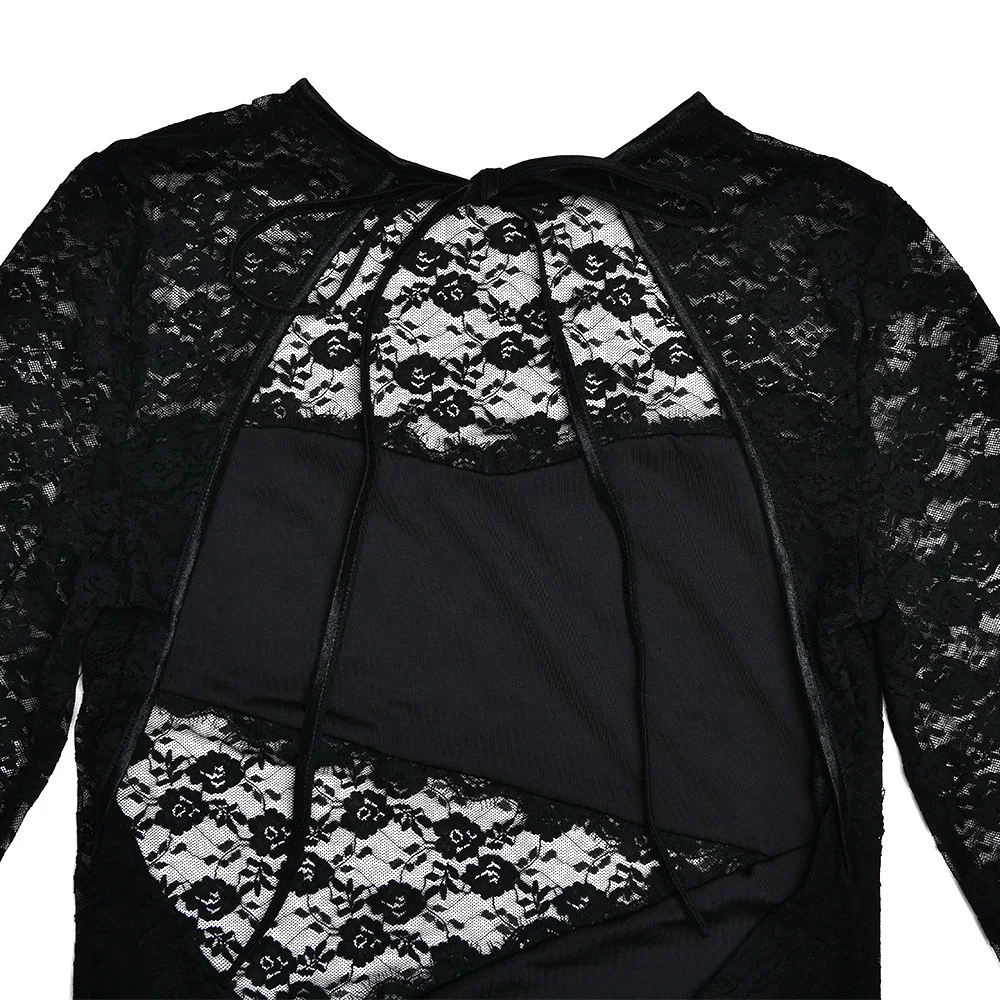 Title 11, New Sexy Temperament Pure Color Lace See-throug...