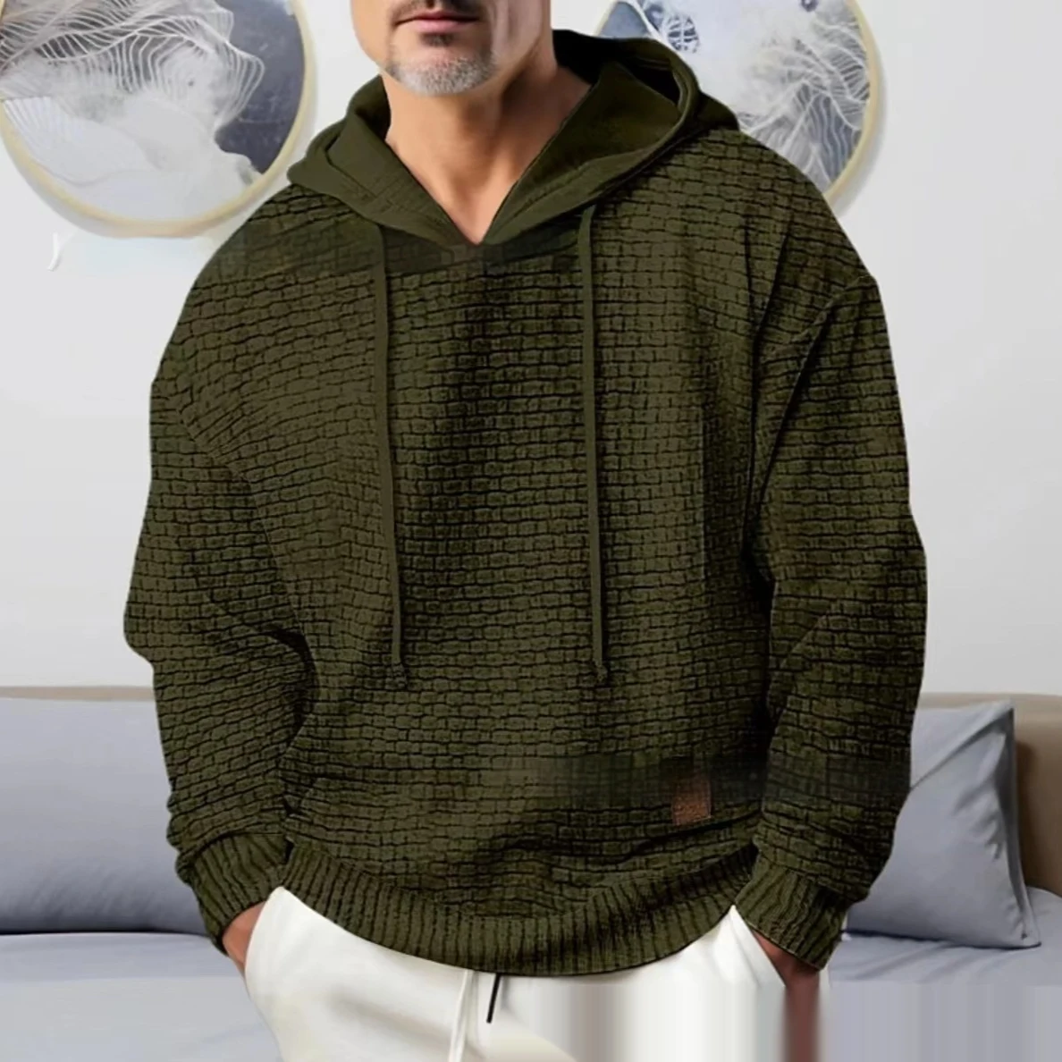 Suéter com capuz jacquard masculino europeu e americano, aquecimento e estilo para o inverno, design elegante, conforto e moda se encontram. — foto 6