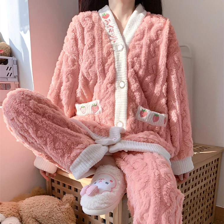 Autumn And Winter Women's Pajamas Suit Outer Wear Thick Thermal Coral Fleece Flannel Ladies' Homewear. Cozy, warm, and c — photo 4
