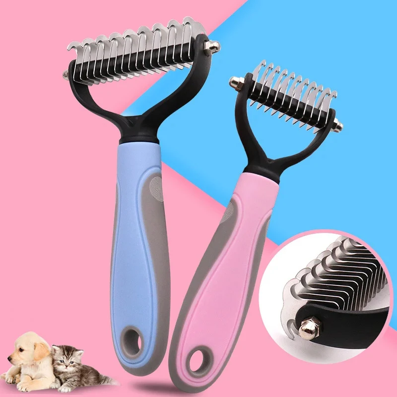 Pets Fur Knot Cutter Dog Grooming Shedding Tools Pet Cat Hair Removal Double-sided Comb Brush for Dogs and Cats — photo 16