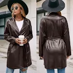Mid-length Leather Western-lace Slim Long-sleeved Trench Coat offering stylish protection and a flattering fit — photo 1