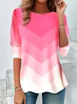European And American Round Neck Long Sleeve Striped Tie-dye Temperament Leisure T-shirt Top — photo 4