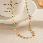 Collar de Aceite con Gota de Flores Azul Dorado Acero Titanio Un toque elegante y único para cualquier ocasión. — foto 6