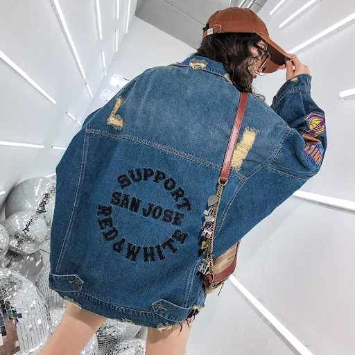 Title 2, Womens Beggar Loose Casual Ripped Denim Jacket