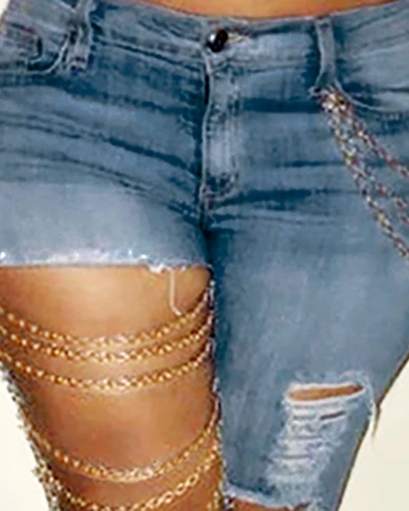 Title 4, Jeans casuales con cadena y agujeros, a la moda...