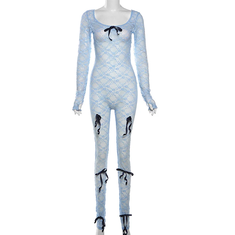 Tuta in pizzo a maniche lunghe da donna Vestibilità aderente ed elegante Perfetta per serate speciali e occasioni formali Valorizza la silhouette — foto 4