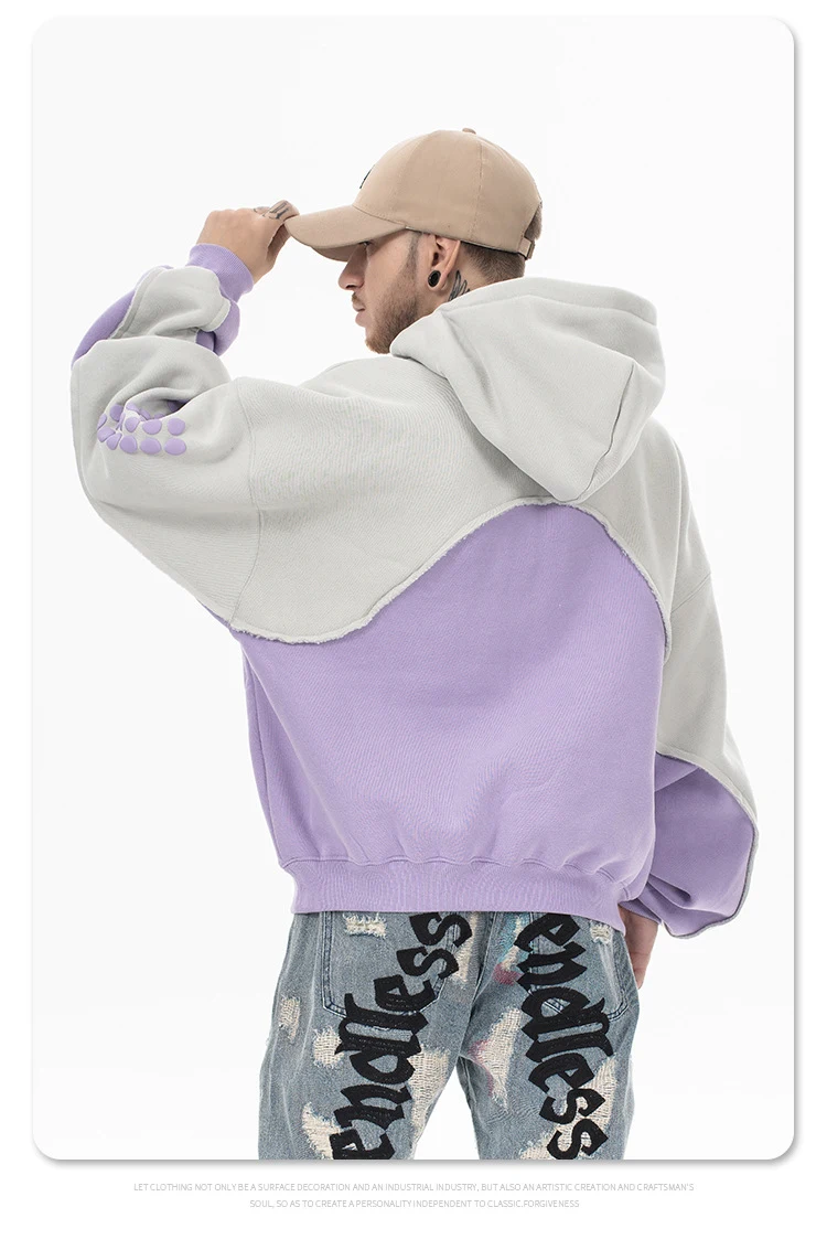 Title 4, Stitching Contrast Color Velvet Padded Hooded S...