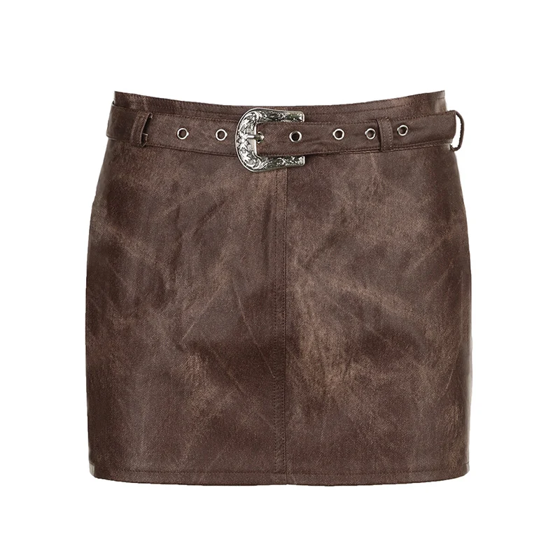 Women's Fashion Brown Vintage Tie-dye Leather Skirt. Achieve a stylish and unique look with this versatile, comfortable, — photo 4