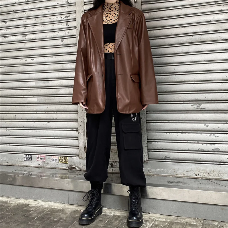 Title 2, Fashion Spring and Autumn Drape Niche Dark Leat...