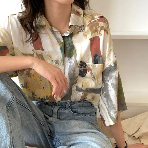 Title 7, Womens Design Sense Of Flower Long Sleeve Shirt