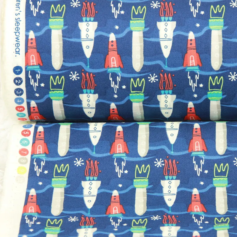 Title 3, Plain Cotton Fabric Nordic Style Rocket Print f...