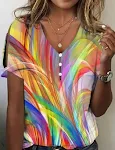 Women's Printed Comfort And Casual V-neck Buttons Short Sleeve — photo 10