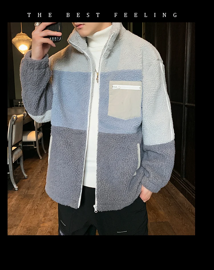 Title 10, Mens lamb wool padded warm stand collar quilte...