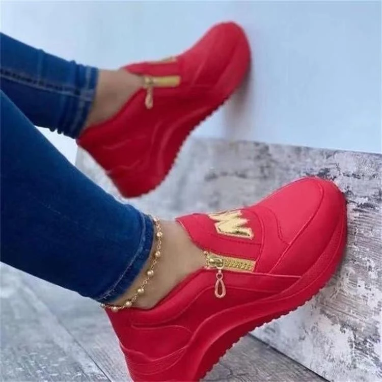 Damen Casual Schuhe mit Reißverschluss und Plateau Unifarbene Alltagsschuhe Bequeme Mode für jeden Tag Einfacher Einstieg Stilvolles Design. — foto 2