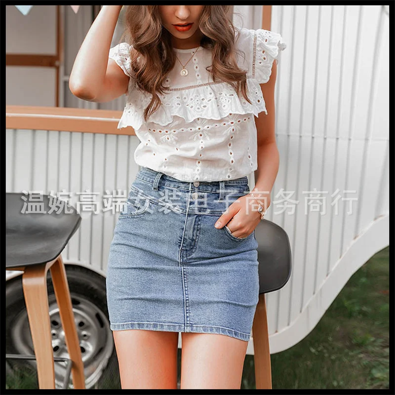 Solid color hip denim skirt, a versatile and stylish piece for everyday casual wear, comfortable and fashionable, a ward — photo 4