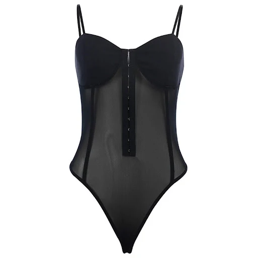 Title 3, Snap button mesh splicing jumpsuit offering com...