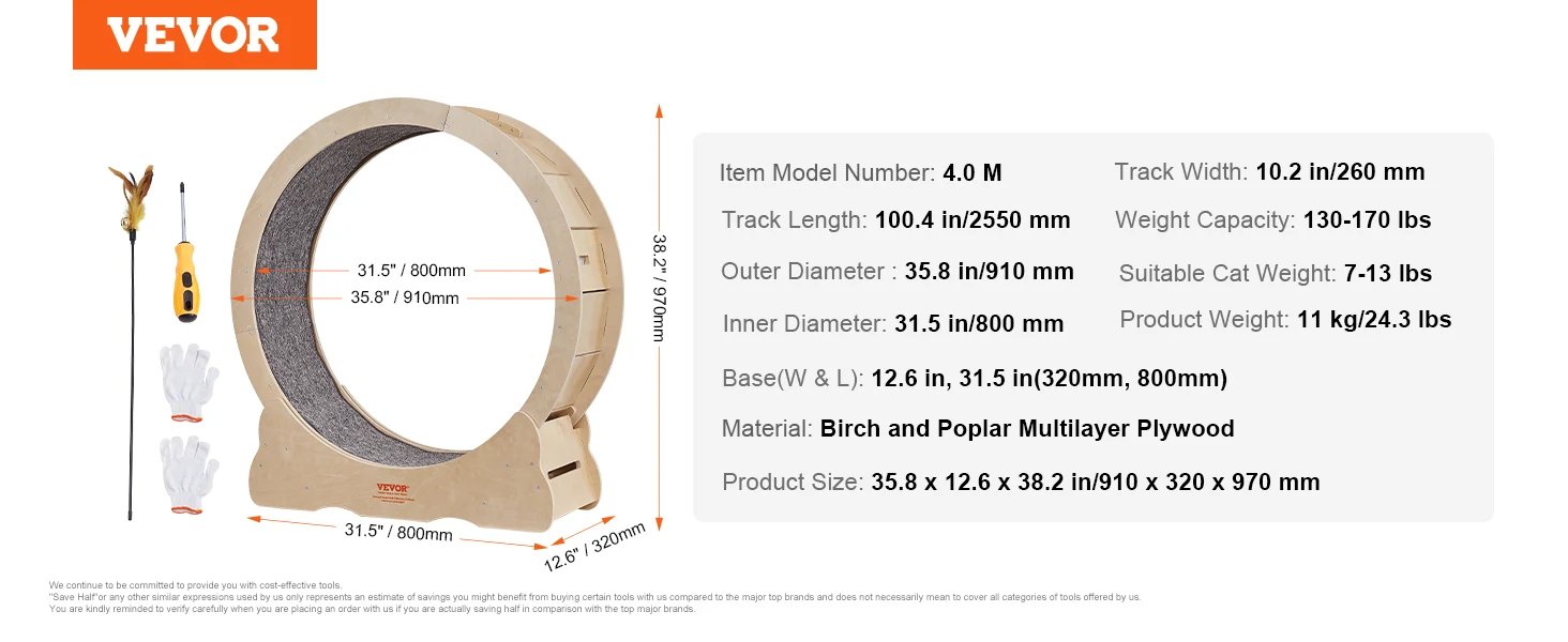 Title 9, VEVOR Cat Exercise Wheel Natural Wood Silent Ru...