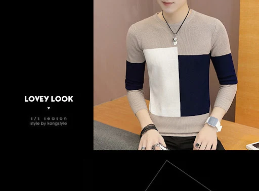 Title 6, Camiseta coreana slim masculina de malha, suéte...