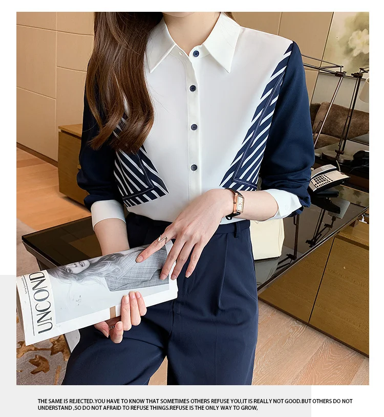 Camisa feminina outono moda francesa chiffon top nicho manga comprida — foto 3