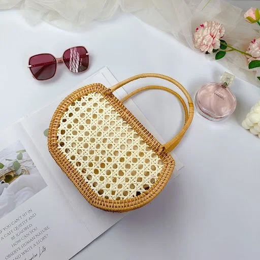 Title 3, Bolsa Tote Feminina Vintage de Rattan Tramado, ...