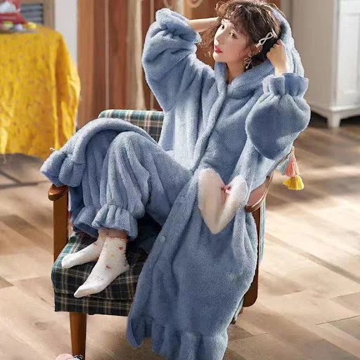 Title 2, Home Coral Fleece Long Thick Warm Womens Pajamas