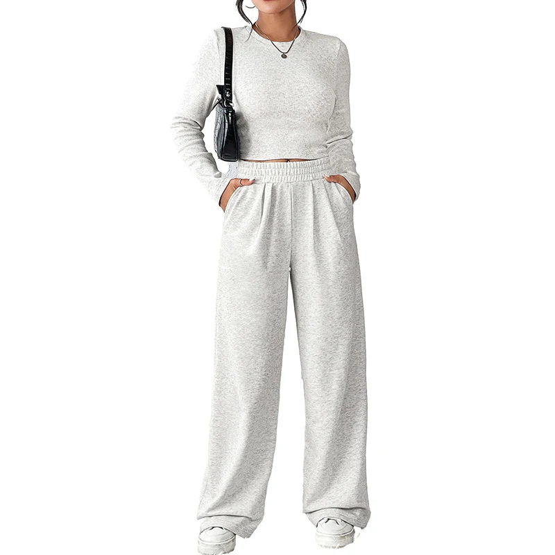 Conjunto casual feminino de outono e inverno, cor sólida, manga longa, combinação versátil, tênis de cano alto esportivos, perfeito para o dia a dia. — foto 5
