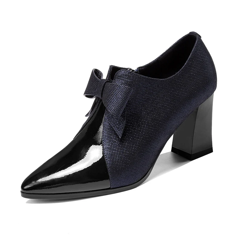Dicke Absatzspitze Spitz Deep-Mouth Single-Schuhe Farbabstimmung Große Schleife High-Heels. Stilvoller Auftritt, hoher Tragekomfort. — foto 3