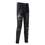 Men's Fashion Stretch Star Patch Ripped Jeans Comfortable Fit Stylish Casual Jeans for Everyday Wear Modern Design Trend — photo 2