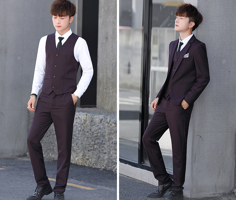 Terno masculino coreano de três peças, corte slim fit, ideal para noivos e padrinhos. Elegância e estilo para eventos especiais. — foto 3