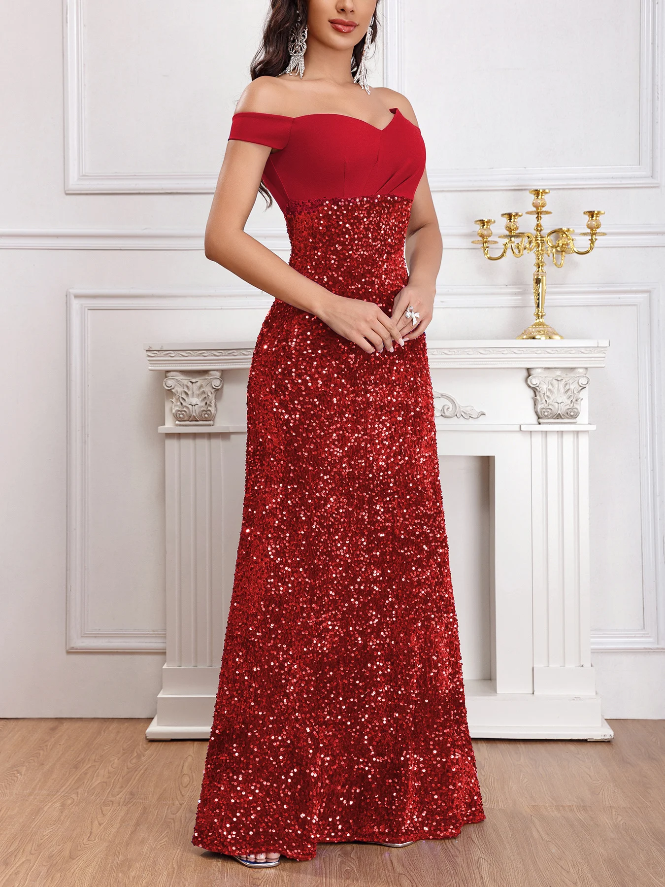 Title 6, Elegant Sequins Off-shoulder Dress, Perfect for...