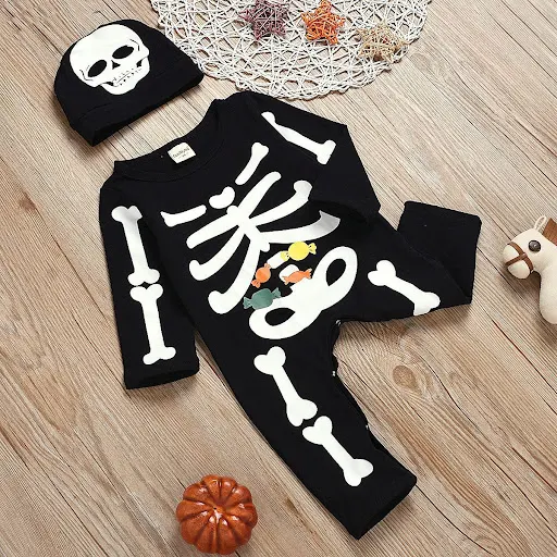 Title 4, Halloween romper met lange mouwen en schedelpri...