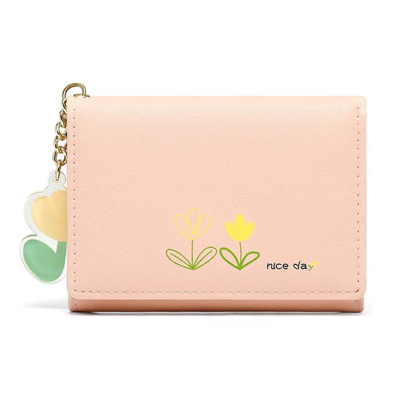Title 5, Simple And Cute Cartoon Student Folding Pu Wallet