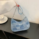 Denim Shoulder Bag Simple Plaid Patchwork Underarm Bag Women, a stylish and practical everyday carry, perfect for casual — photo 5