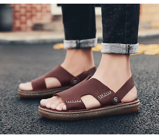 Title 15, Mens Dual-use Cowhide Sandals with Soft Bottom...