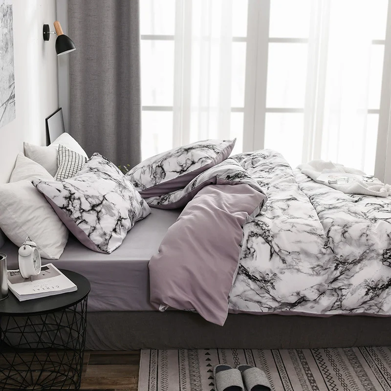 Jogo de capa de edredom liso com padrão de mármore, macio e elegante para um sono repousante. Conforto e sofisticação para seu quarto. — foto 4