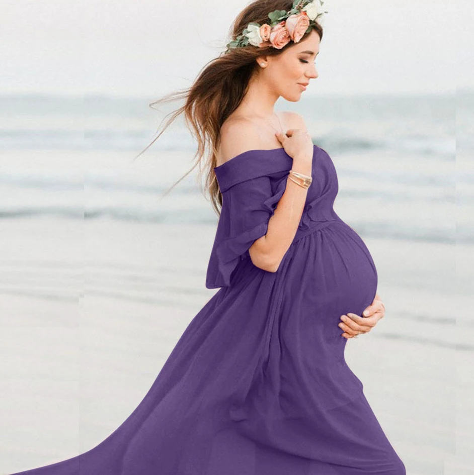 Title 10, Loose Trailing Off-shoulder Pregnant Women Dress