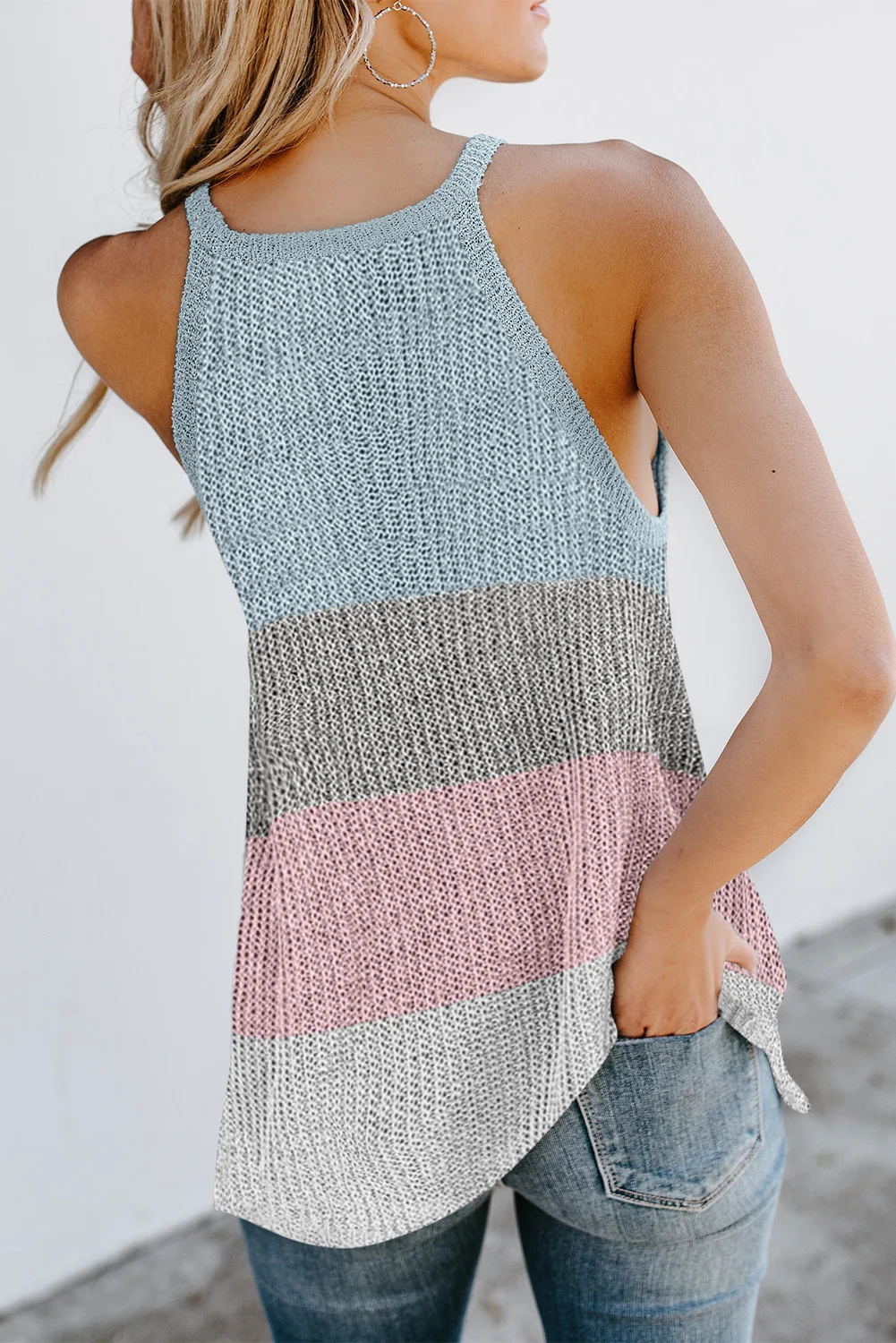 Title 5, Womens Striped Contrast Halter Neck Crew Neck ...